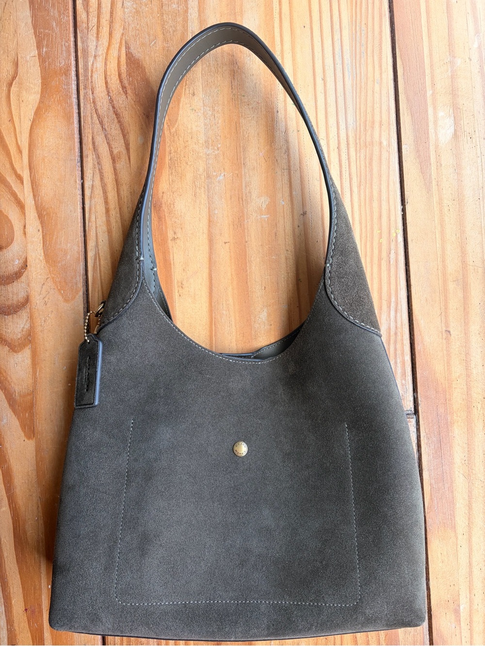 COACH Olive Green Brooklyn 28 Suede Shoulder Bag - Picture 2 of 8